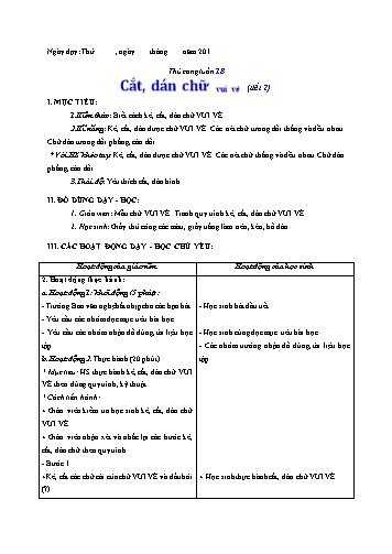 Giáo án Thủ công Lớp 3 VNEN - Tuần 18 - Lê Thị Xuân